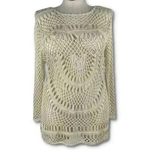Le Moda womens sweater size XL cream crocheted grannycore resort wear coverup